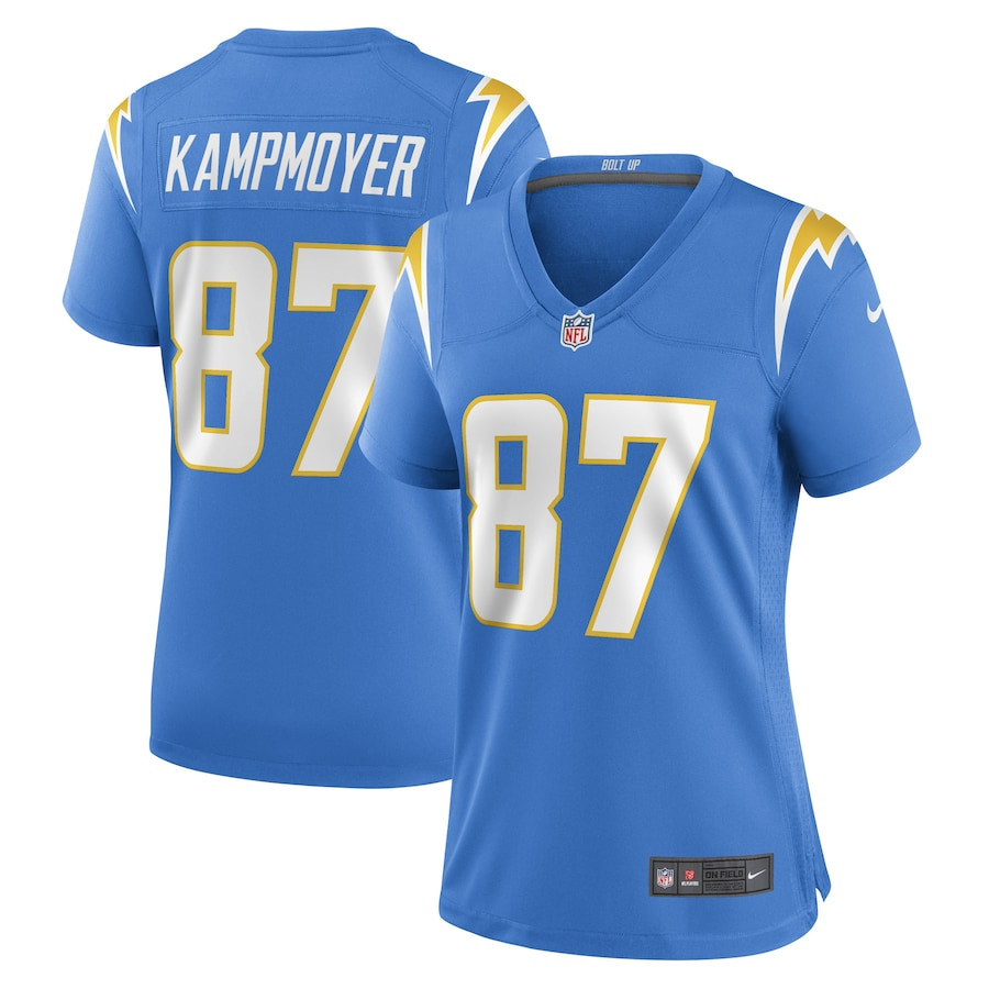 Hunter Kampmoyer #87 Los Angeles Chargers Game Jersey - Women's | Powder Blue