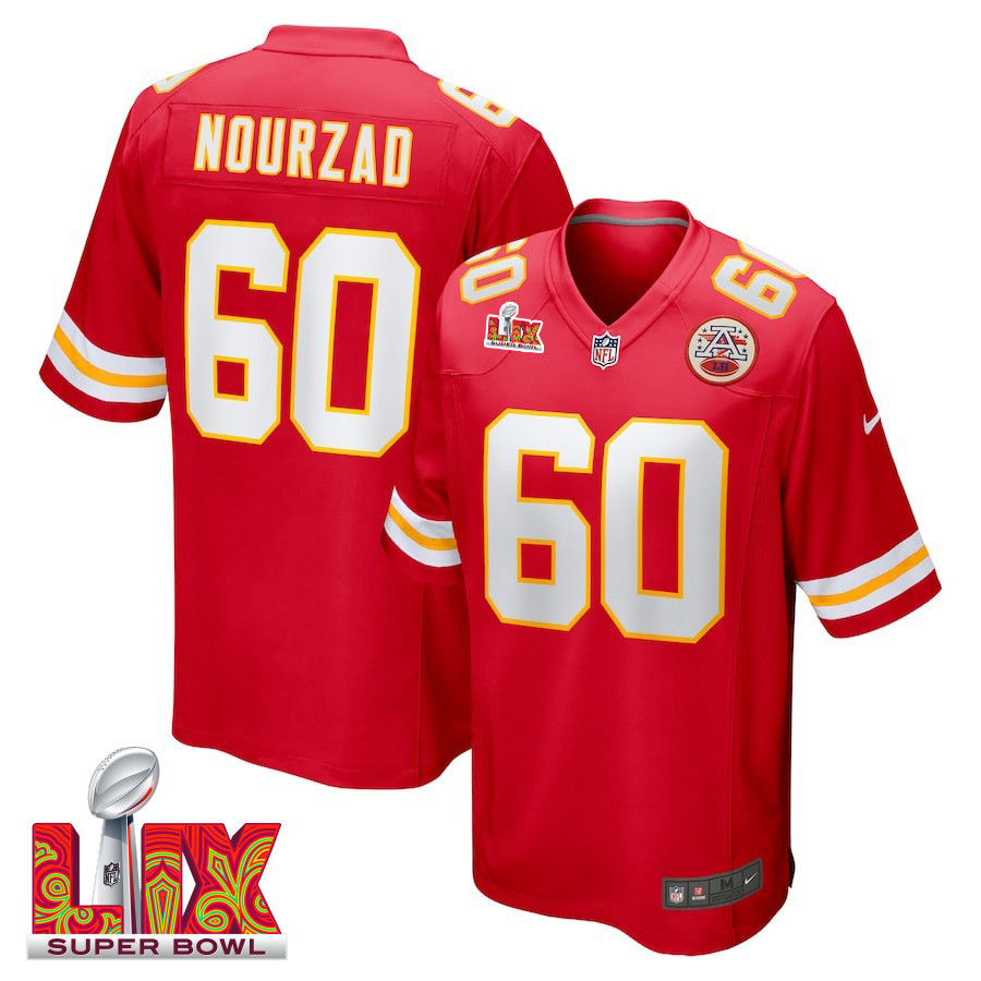 Hunter Nourzad #60 Kansas City Chiefs Super Bowl LIX Game Jersey - Men's | Red