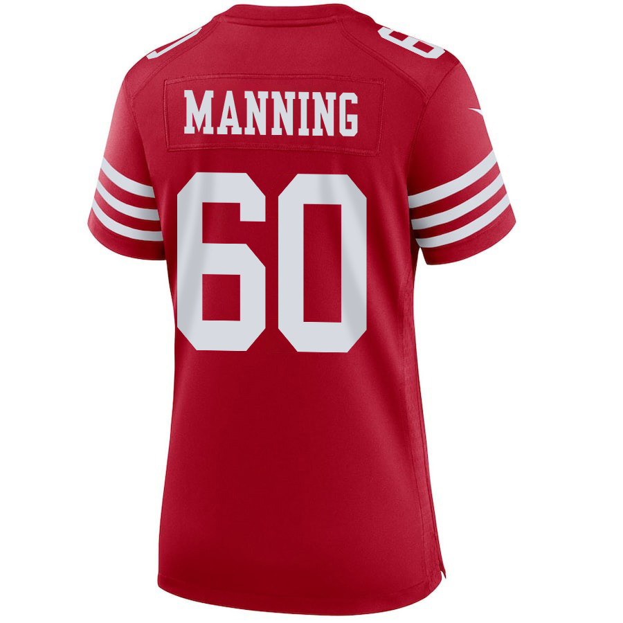 Ilm Manning #60 San Francisco 49ers Super Bowl LVIII Patch Game Jersey - Women's | Scarlet - Image 3