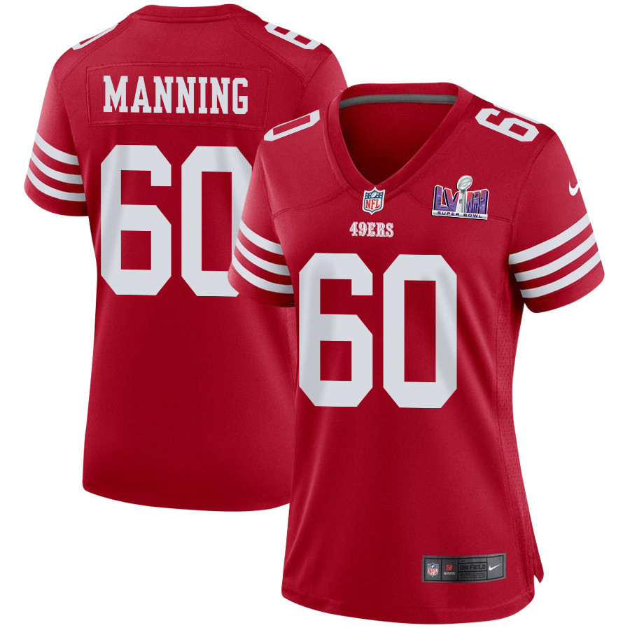 Ilm Manning #60 San Francisco 49ers Super Bowl LVIII Patch Game Jersey - Women's | Scarlet
