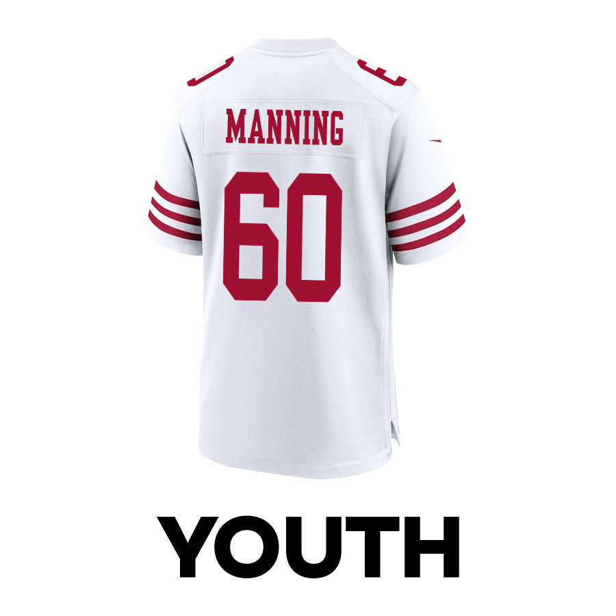 Ilm Manning #60 San Francisco 49ers Super Bowl LVIII Patch Game Jersey - Youth | White - Image 3