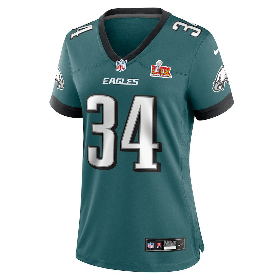 Alternative view of Isaiah Rodgers #34 Philadelphia Eagles Super Bowl LIX Game Jersey - Women's | Midnight Green