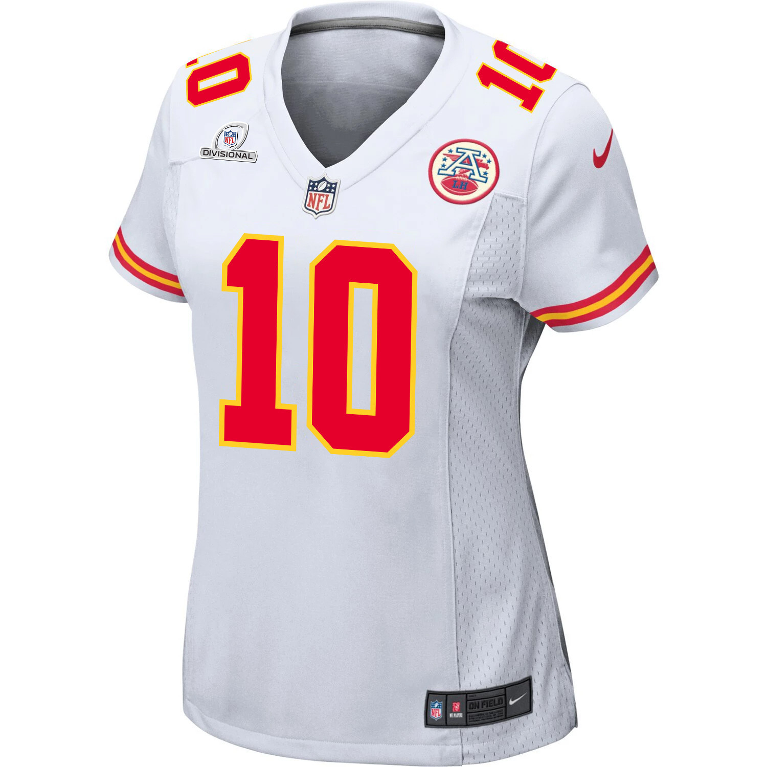 Alternative view of Isiah Pacheco #10 Kansas City Chiefs Super Bowl LVIII Patch Game Jersey - Women's | White