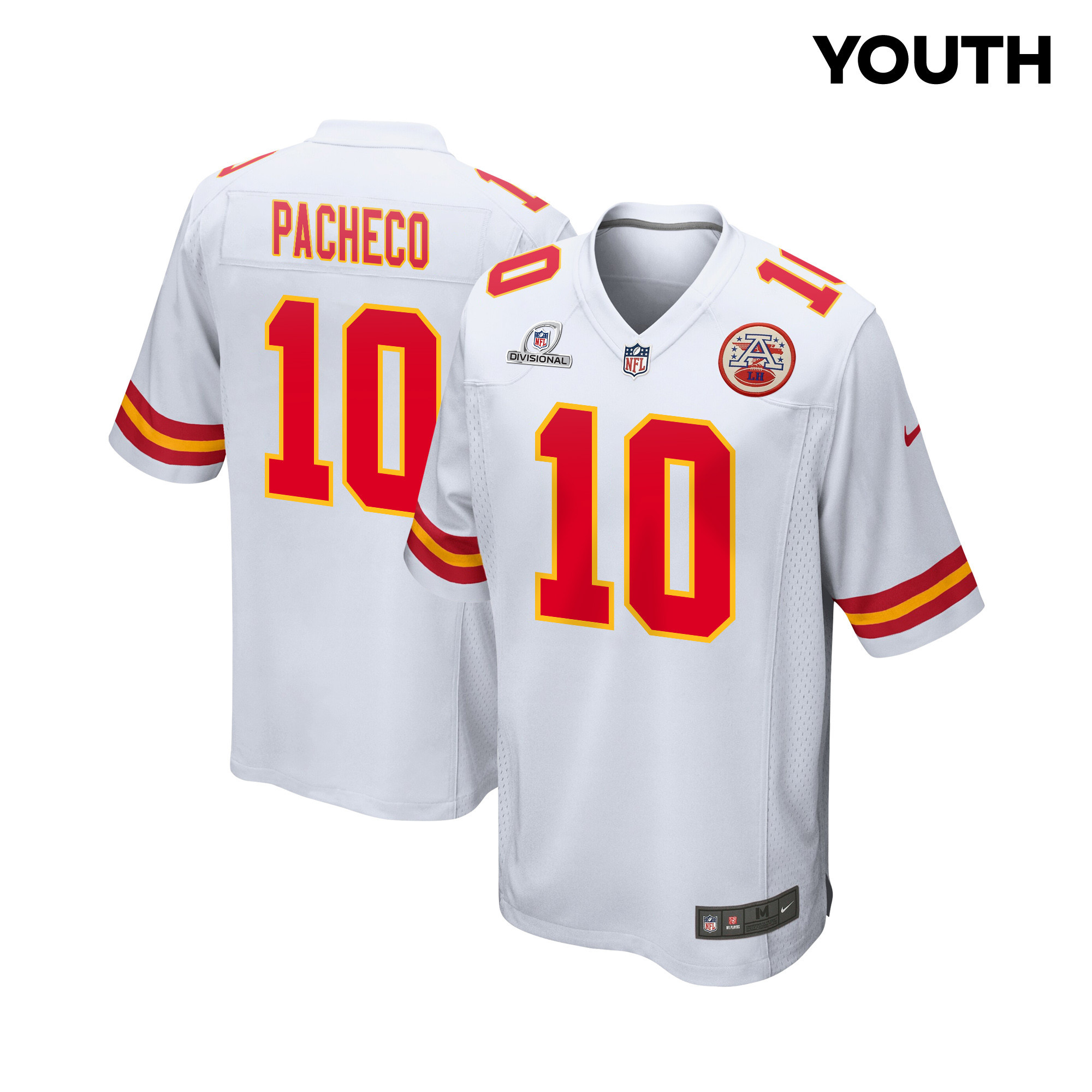 Isiah Pacheco #10 Kansas City Chiefs Super Bowl LVIII Patch Game Jersey - Youth | White