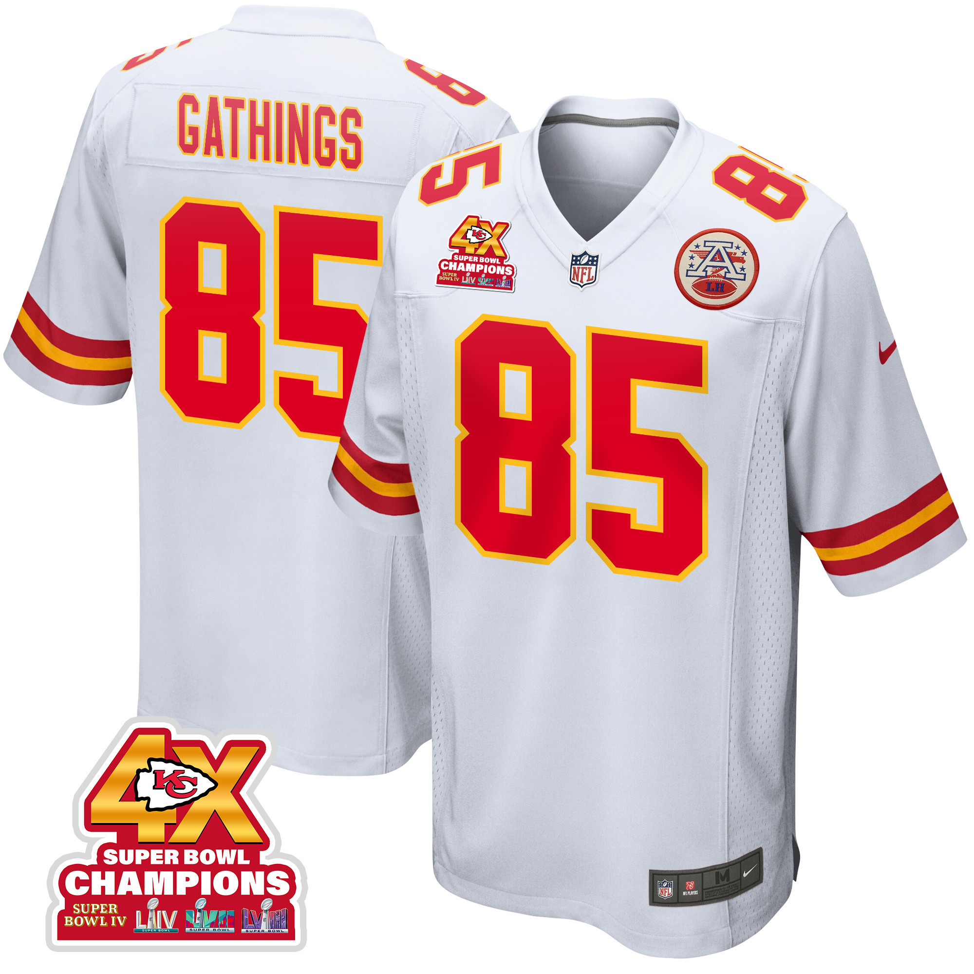 Izaiah Gathings #85 Kansas City Chiefs Super Bowl LVIII Champions 4X Game Jersey - Men's | White