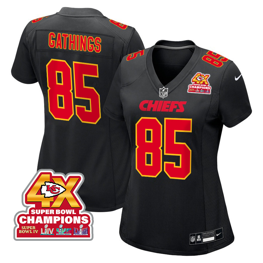 Izaiah Gathings #85 Kansas City Chiefs Super Bowl LVIII Champions 4X Game Jersey - Women's | Carbon Black