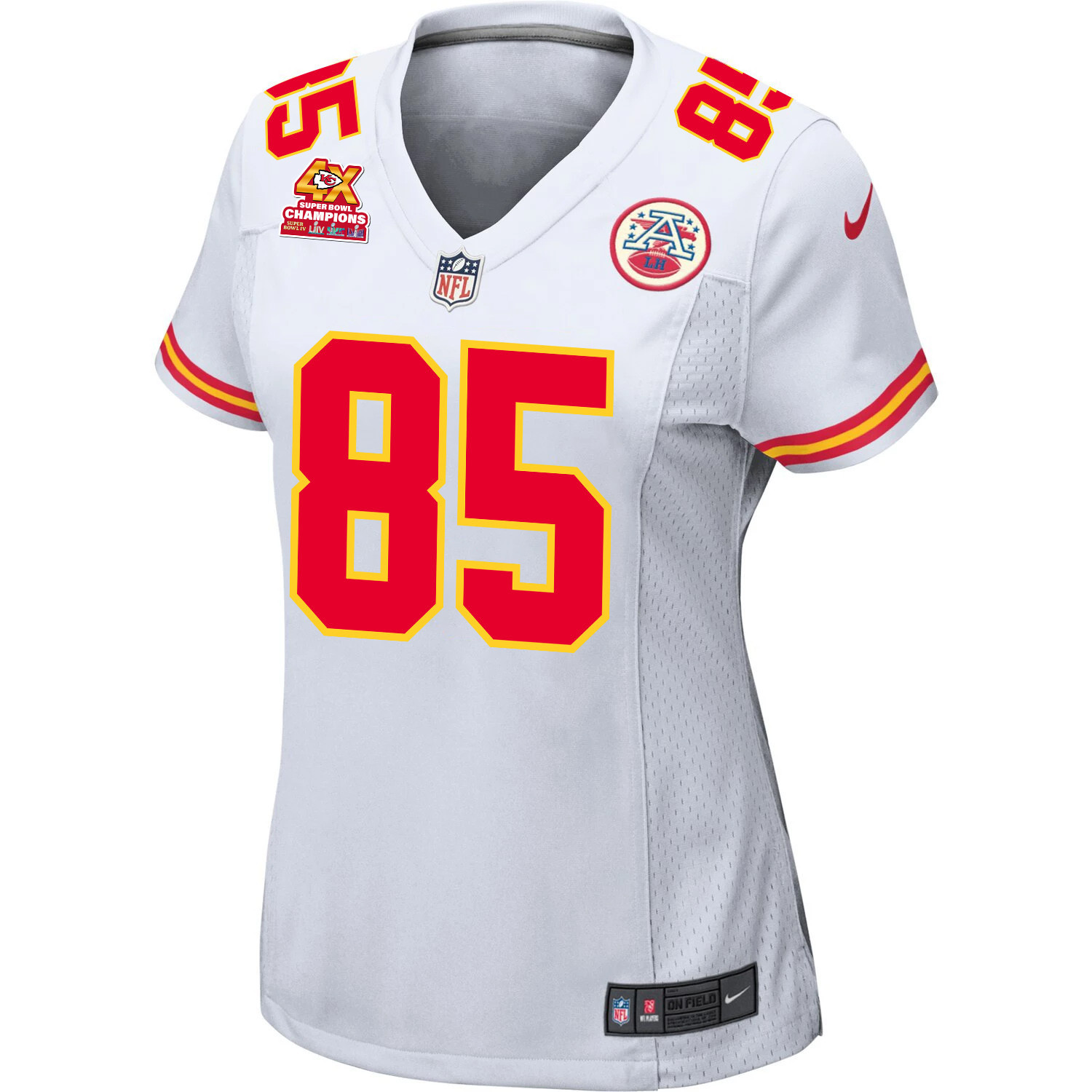 Alternative view of Izaiah Gathings #85 Kansas City Chiefs Super Bowl LVIII Champions 4X Game Jersey - Women's | White