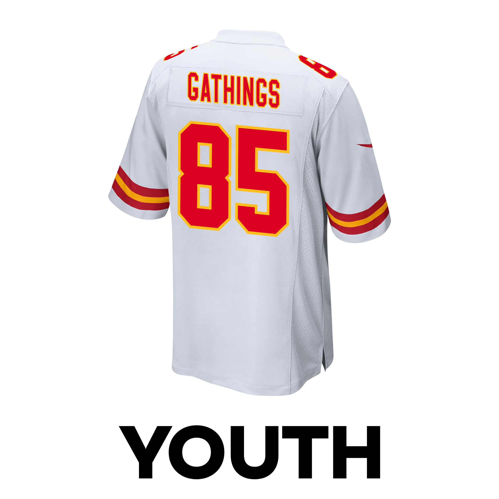 Izaiah Gathings #85 Kansas City Chiefs Super Bowl LVIII Patch Game Jersey - Youth | White - Image 3