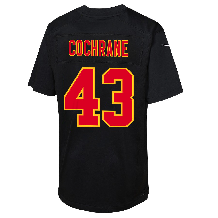 Jack Cochrane #43 Kansas City Chiefs Super Bowl LVIII Champions 4 Stars Patch Game Jersey - Youth | Carbon Black - Image 3