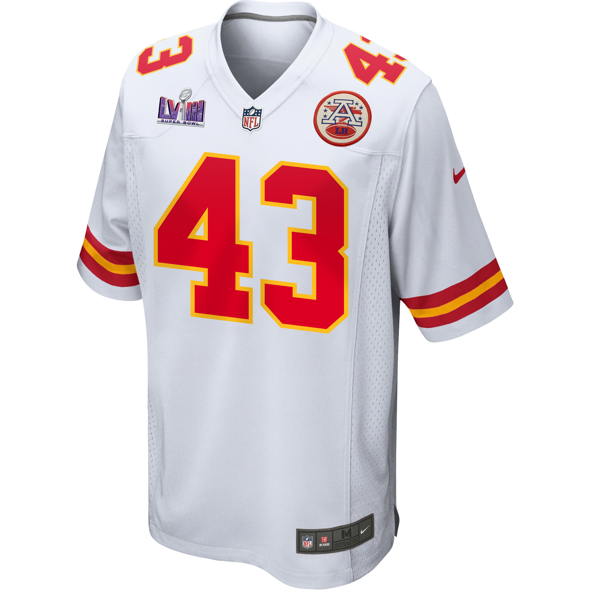 Alternative view of Jack Cochrane #43 Kansas City Chiefs Super Bowl LVIII Patch Game Jersey - Men's | White