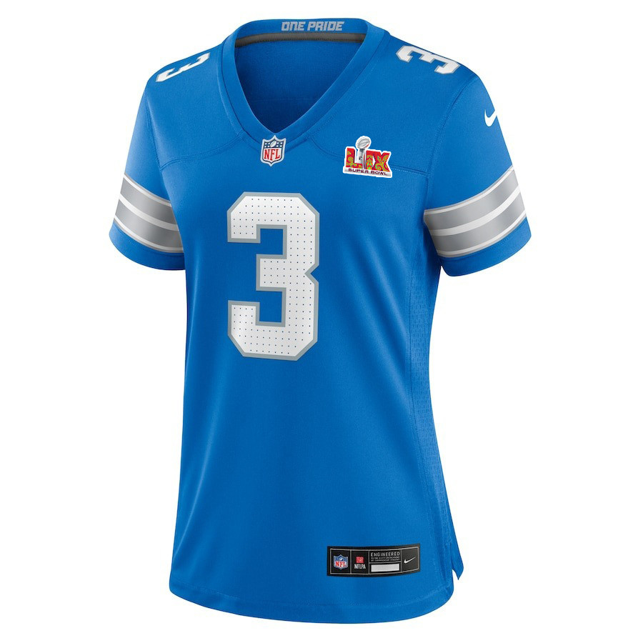 Alternative view of Jack Fox #3 Detroit Lions Super Bowl LIX Game Jersey - Women's | Blue