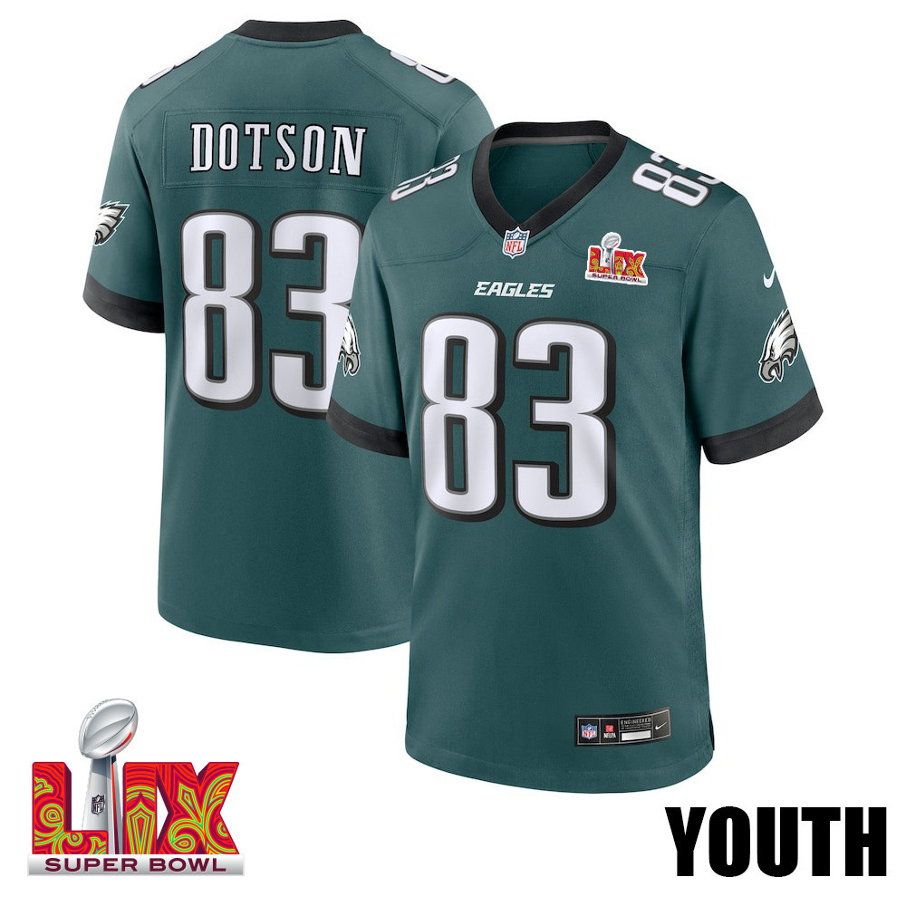 Jahan Dotson #83 Philadelphia Eagles Super Bowl LIX Game Jersey - Youth | Midnight Green