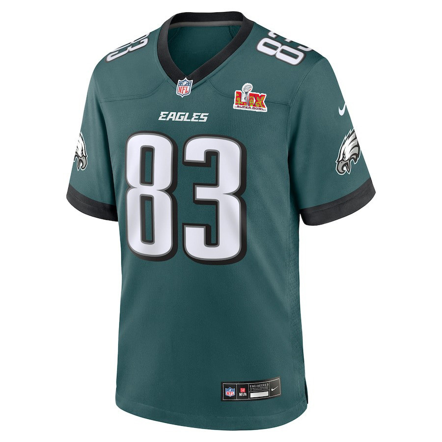 Alternative view of Jahan Dotson #83 Philadelphia Eagles Super Bowl LIX Game Jersey - Youth | Midnight Green
