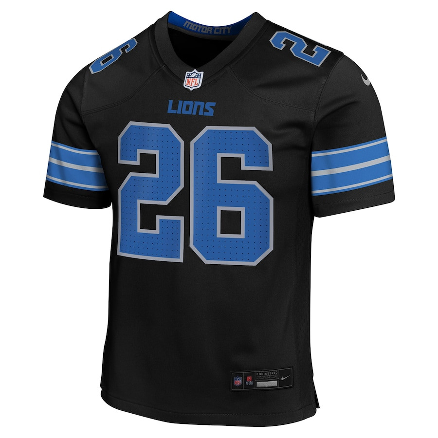 Alternative view of Jahmyr Gibbs #26 Detroit Lions Alternate Game Jersey - Youth | Black