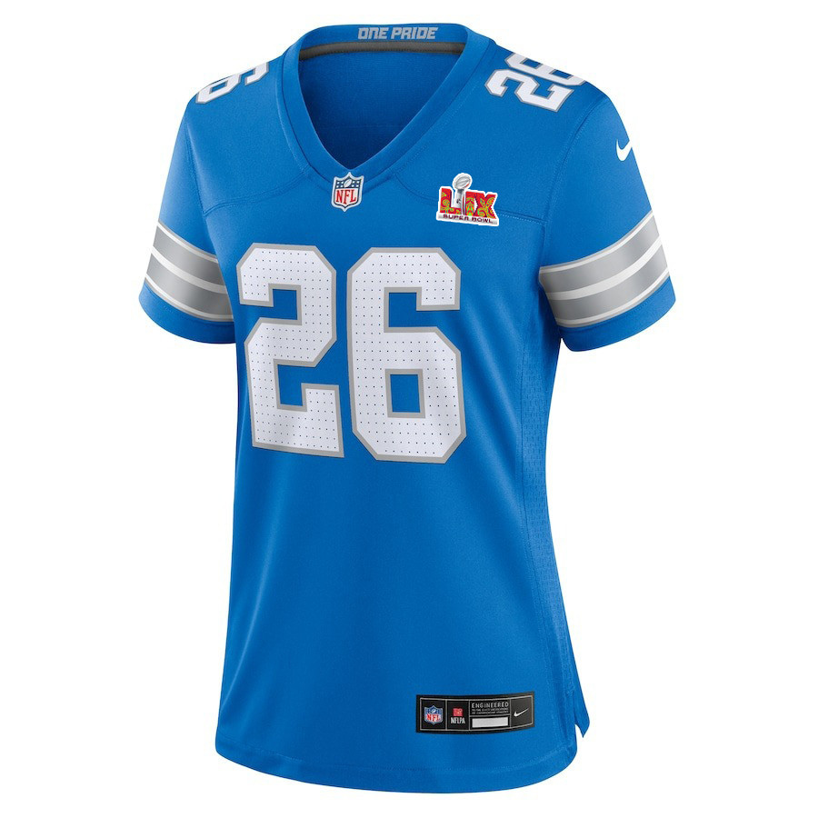 Jahmyr Gibbs #26 Detroit Lions Super Bowl LIX Game Jersey - Women's | Blue - Image 2
