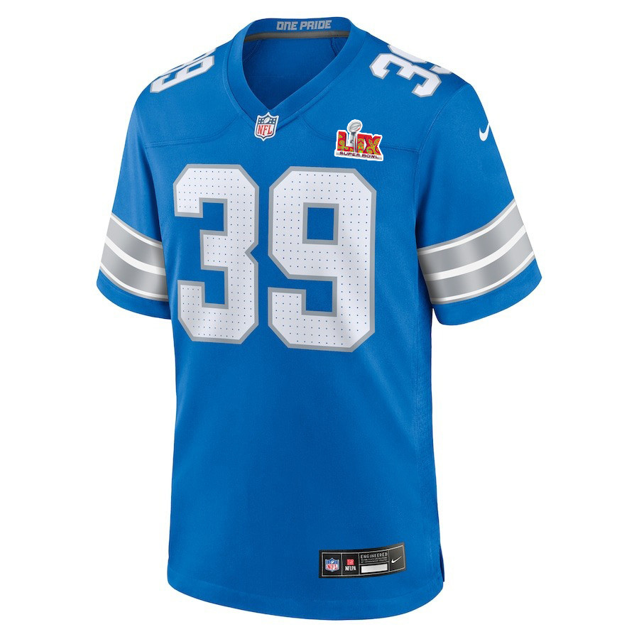 Alternative view of Jake Bates #39 Detroit Lions Super Bowl LIX Game Jersey - Youth | Blue