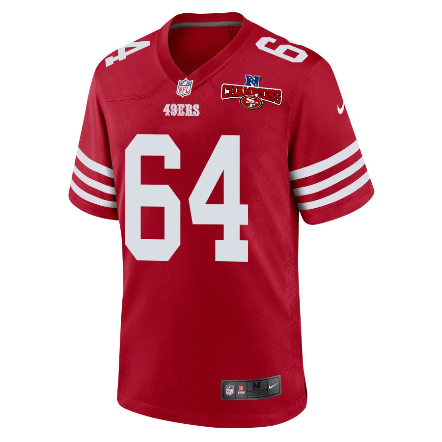 Alternative view of Jake Brendel #64 San Francisco 49ers Game Jersey - Men's | Scarlet
