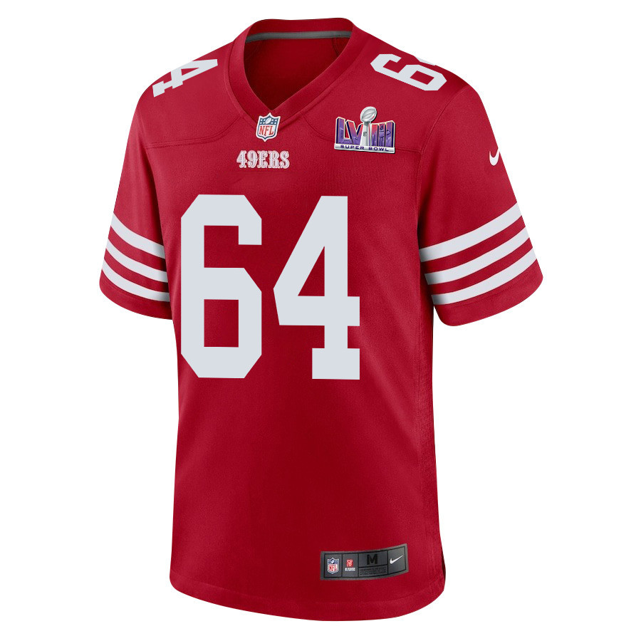 Jake Brendel #64 San Francisco 49ers Super Bowl LVIII Patch Game Jersey - Men's | Scarlet - Image 2