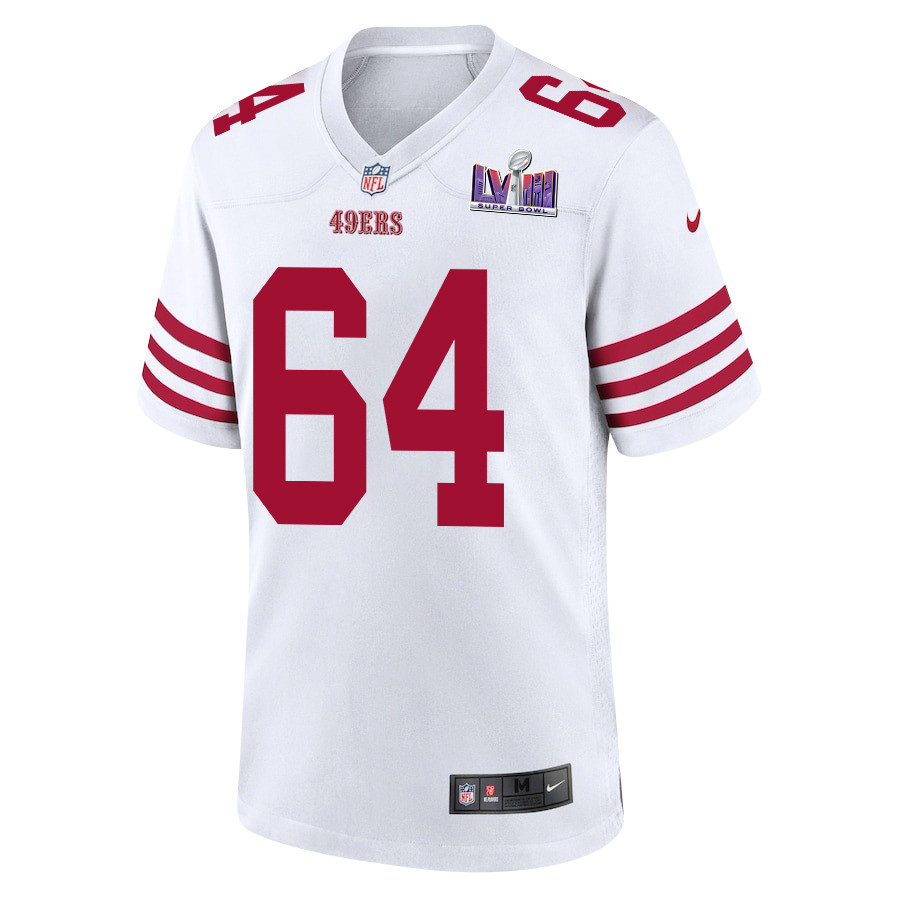 Alternative view of Jake Brendel #64 San Francisco 49ers Super Bowl LVIII Patch Game Jersey - Men's | White