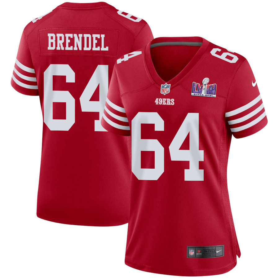 Jake Brendel #64 San Francisco 49ers Super Bowl LVIII Patch Game Jersey - Women's | Scarlet