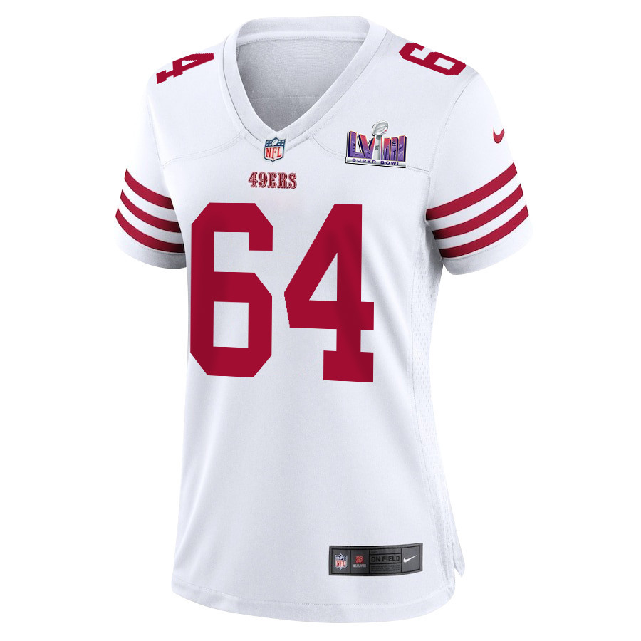 Alternative view of Jake Brendel #64 San Francisco 49ers Super Bowl LVIII Patch Game Jersey - Women's | White