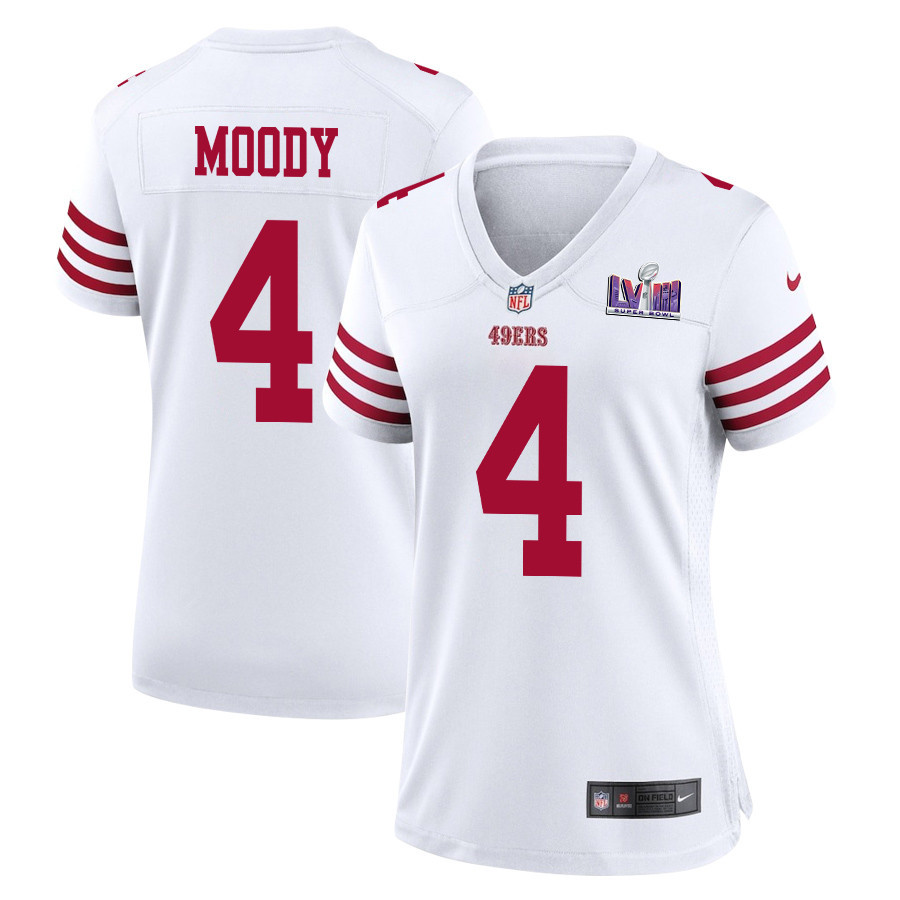Jake Moody #4 San Francisco 49ers Super Bowl LVIII Patch Game Jersey - Women's | White