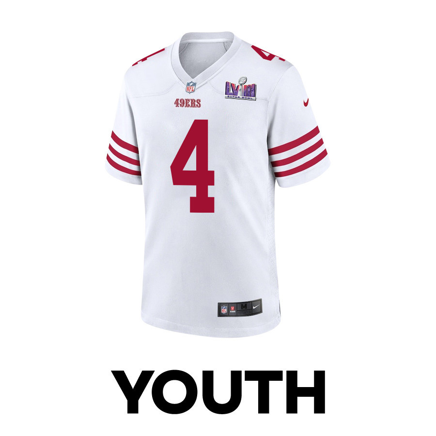 Alternative view of Jake Moody #4 San Francisco 49ers Super Bowl LVIII Patch Game Jersey - Youth | White