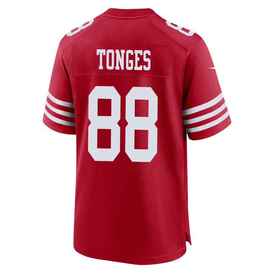 Jake Tonges #88 San Francisco 49ers Super Bowl LVIII Patch Game Jersey - Men's | Scarlet - Image 3