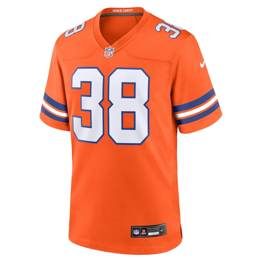 Alternative view of Jaleel McLaughlin #38 Denver Broncos Throwback Game Jersey - Men's | Orange