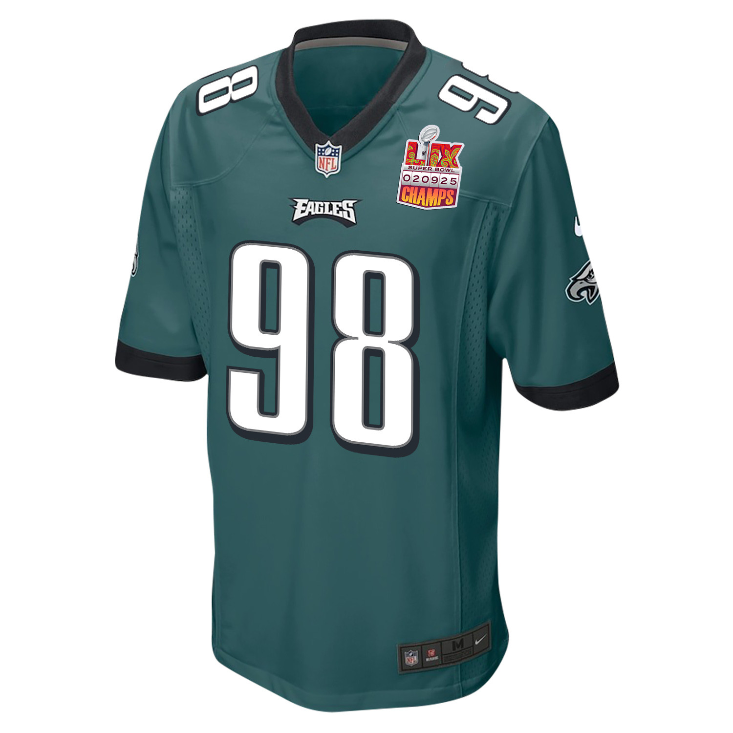 Jalen Carter #98 Philadelphia Eagles Super Bowl LIX Champions Patch Game Jersey - Men's | Midnight Green - Image 3