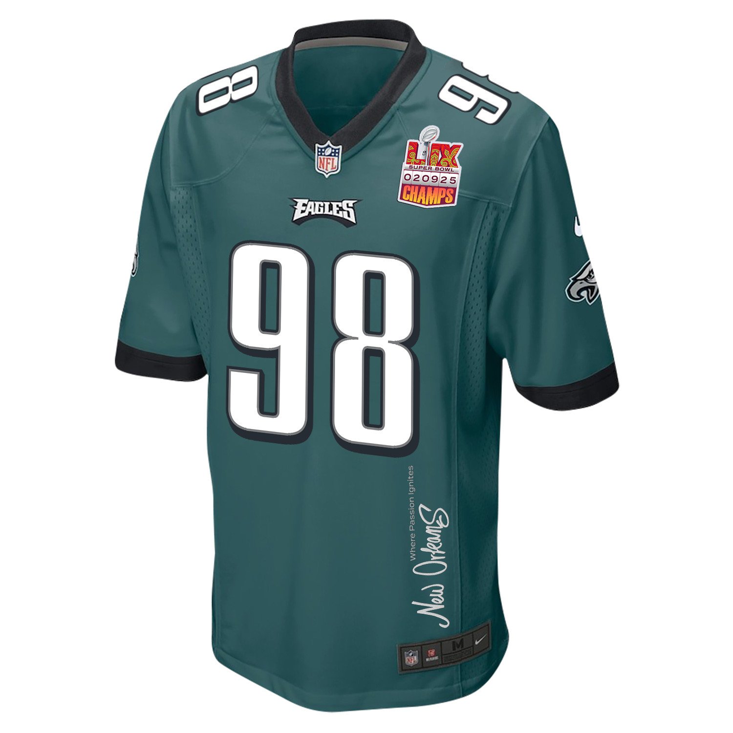 Jalen Carter #98 Philadelphia Eagles Super Bowl LIX Champions Patch Game Jersey - Men's | Midnight Green - Image 3