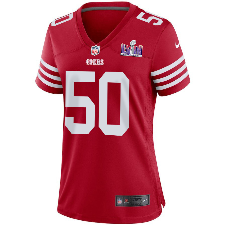 Alternative view of Jalen Graham #50 San Francisco 49ers Super Bowl LVIII Patch Game Jersey - Women's | Scarlet