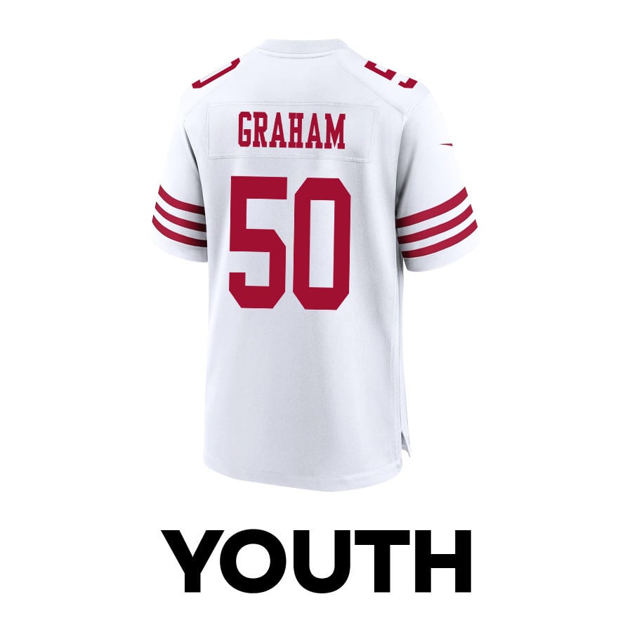 Jalen Graham #50 San Francisco 49ers Super Bowl LVIII Patch Game Jersey - Youth | White - Image 3