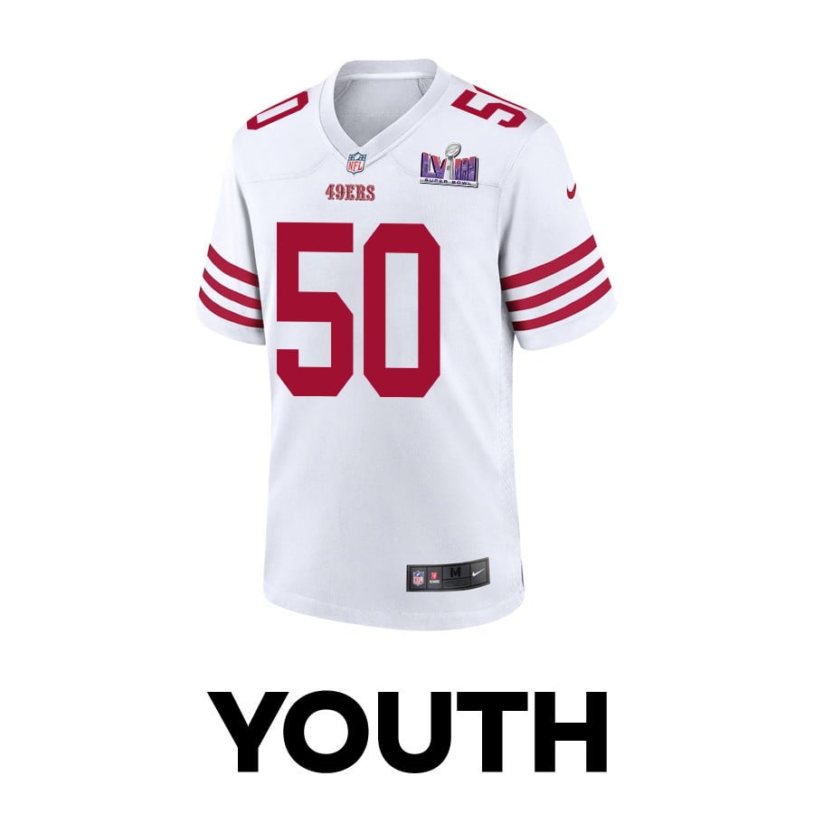 Jalen Graham #50 San Francisco 49ers Super Bowl LVIII Patch Game Jersey - Youth | White - Image 2