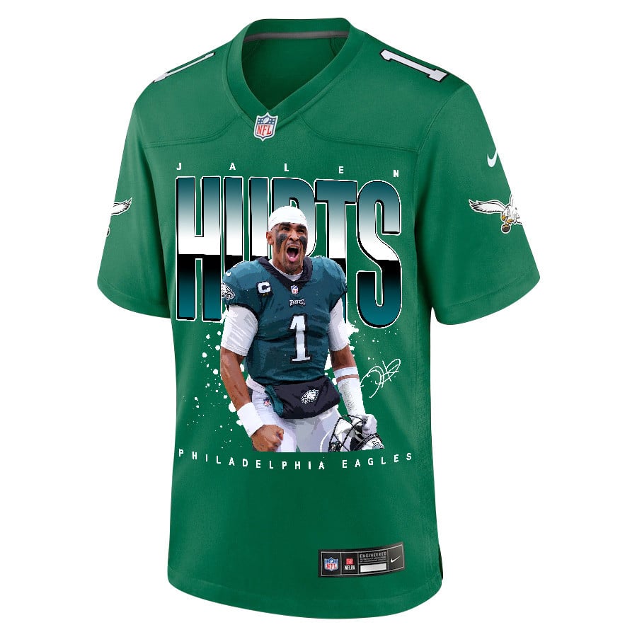 Alternative view of Jalen Hurts #1 Philadelphia Eagles Game Jersey - Men's | Kelly Green
