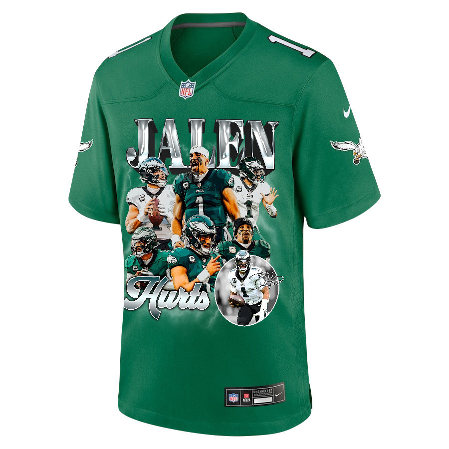 Alternative view of Jalen Hurts #1 Philadelphia Eagles Game Jersey - Men's | Kelly Green