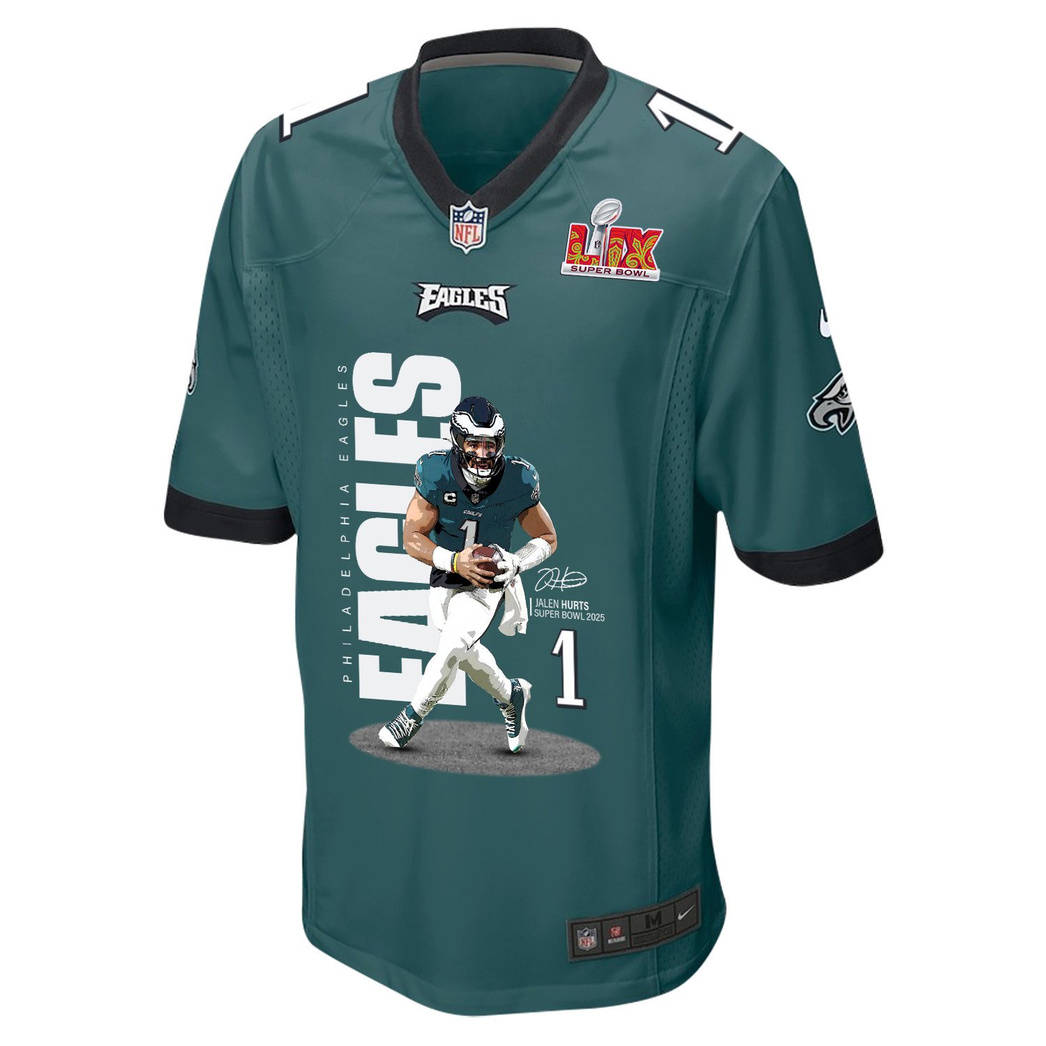 Alternative view of Jalen Hurts #1 Philadelphia Eagles Game Jersey - Men's | Midnight Green
