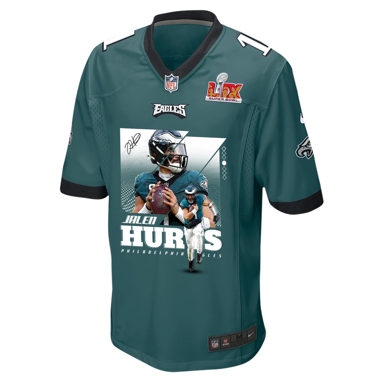 Alternative view of Jalen Hurts #1 Philadelphia Eagles Game Jersey - Men's | Midnight Green