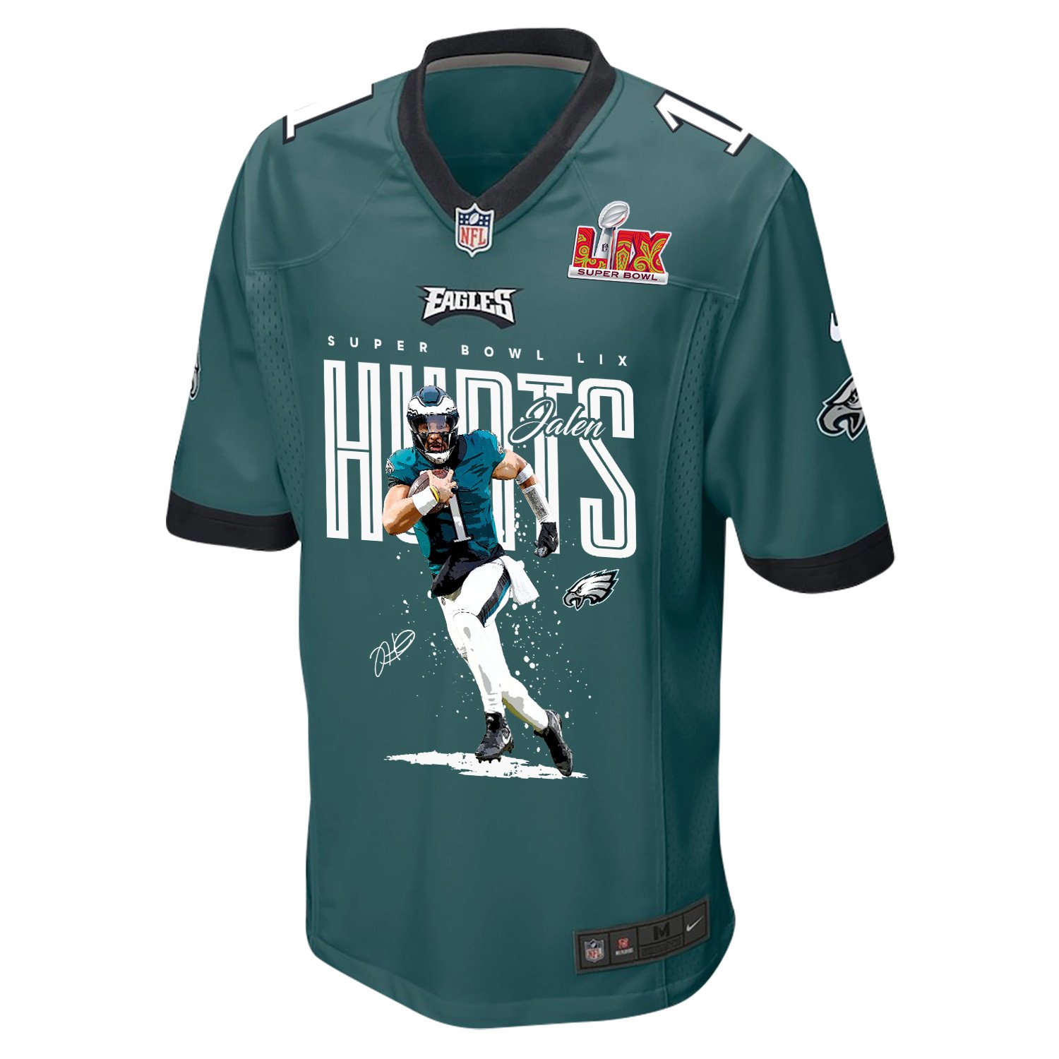 Alternative view of Jalen Hurts #1 Philadelphia Eagles Game Jersey - Men's | Midnight Green