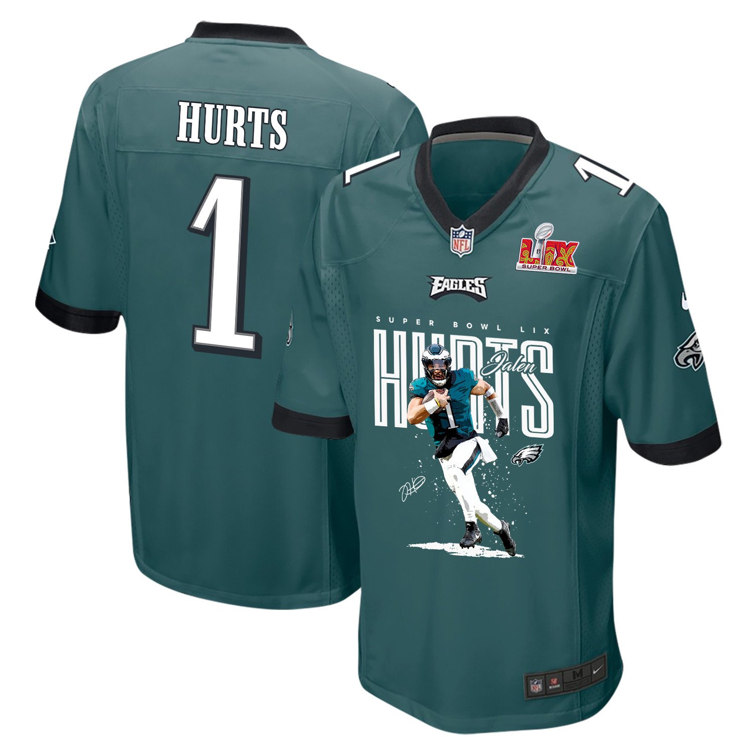 Jalen Hurts #1 Philadelphia Eagles Game Jersey - Men's | Midnight Green