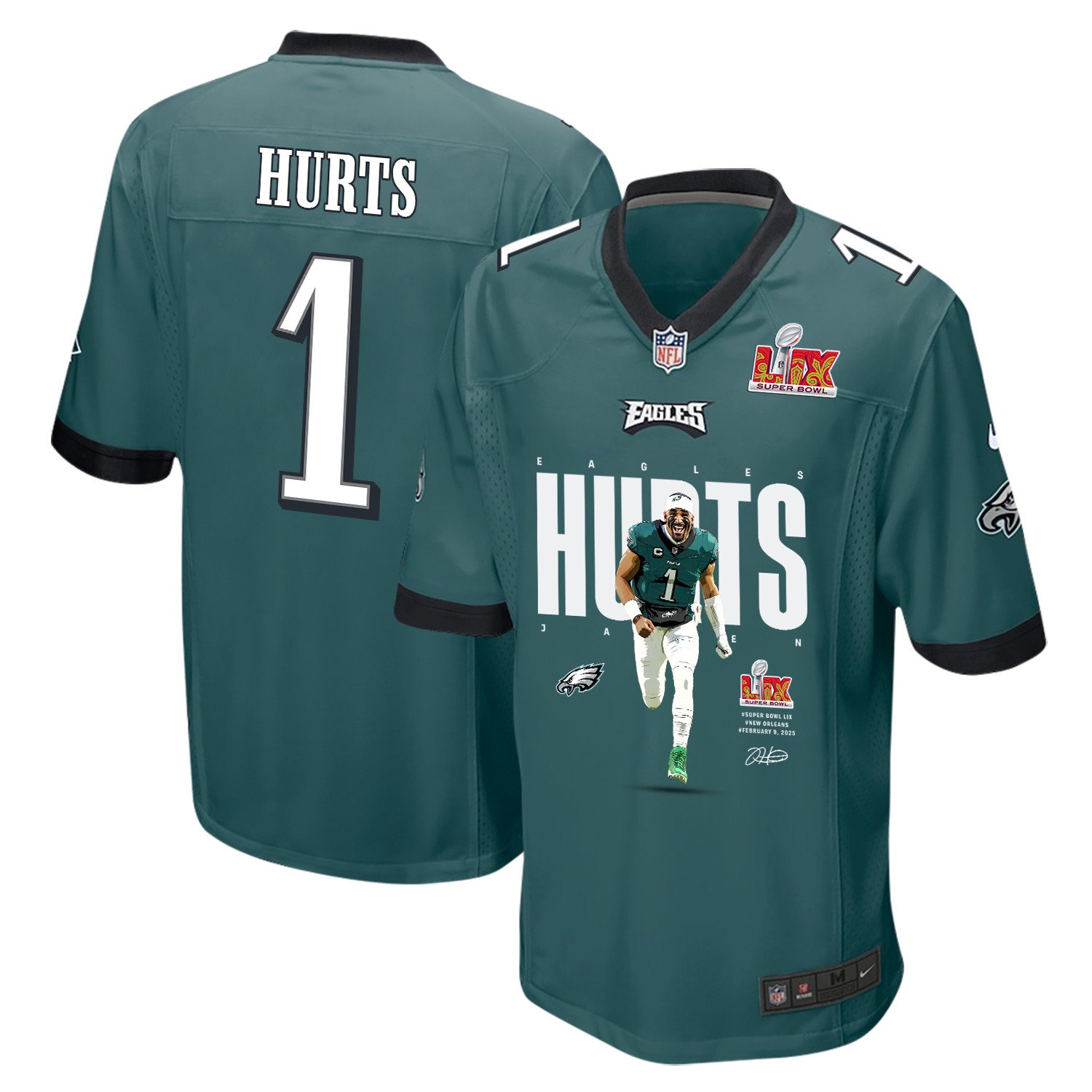 Jalen Hurts #1 Philadelphia Eagles Game Jersey - Men's | Midnight Green