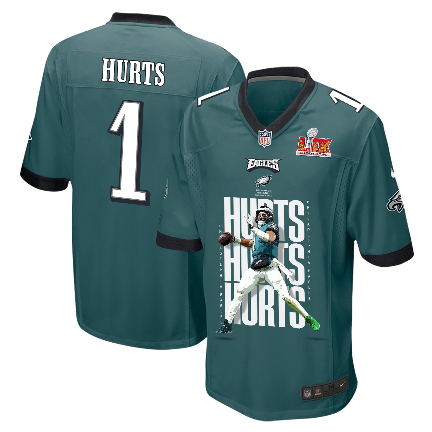 Jalen Hurts #1 Philadelphia Eagles Game Jersey - Men's | Midnight Green