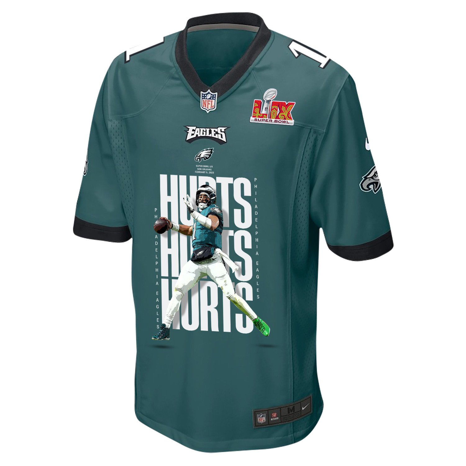 Alternative view of Jalen Hurts #1 Philadelphia Eagles Game Jersey - Men's | Midnight Green