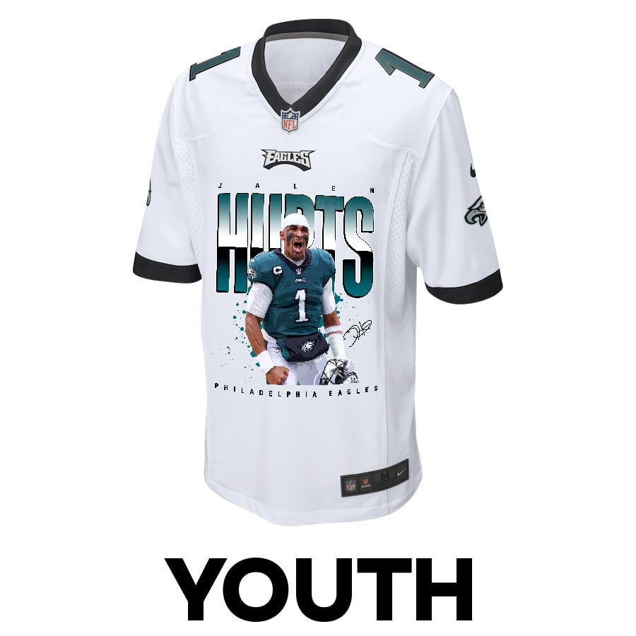 Alternative view of Jalen Hurts #1 Philadelphia Eagles Game Jersey - Youth | White