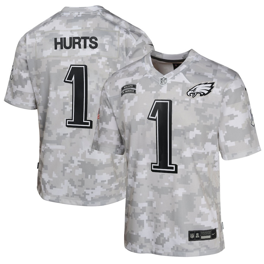 Jalen Hurts #1 Philadelphia Eagles Salute To Service Game Jersey - Youth | Arctic Camo