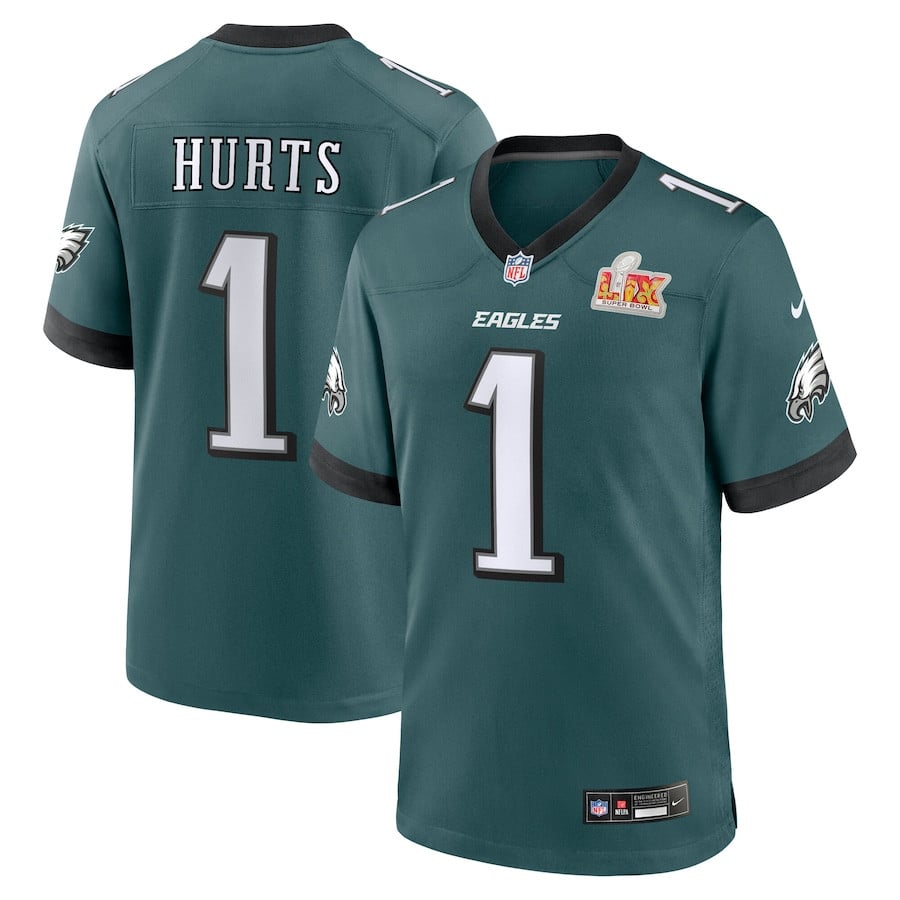 Jalen Hurts #1 Philadelphia Eagles Super Bowl LIX Game Jersey - Men's | Midnight Green