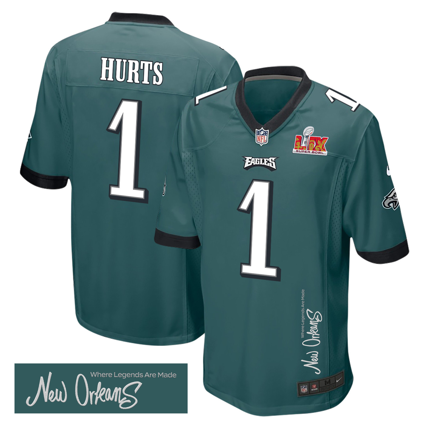 Jalen Hurts #1 Philadelphia Eagles Super Bowl LIX Legend Jersey - Men's | Midnight Green