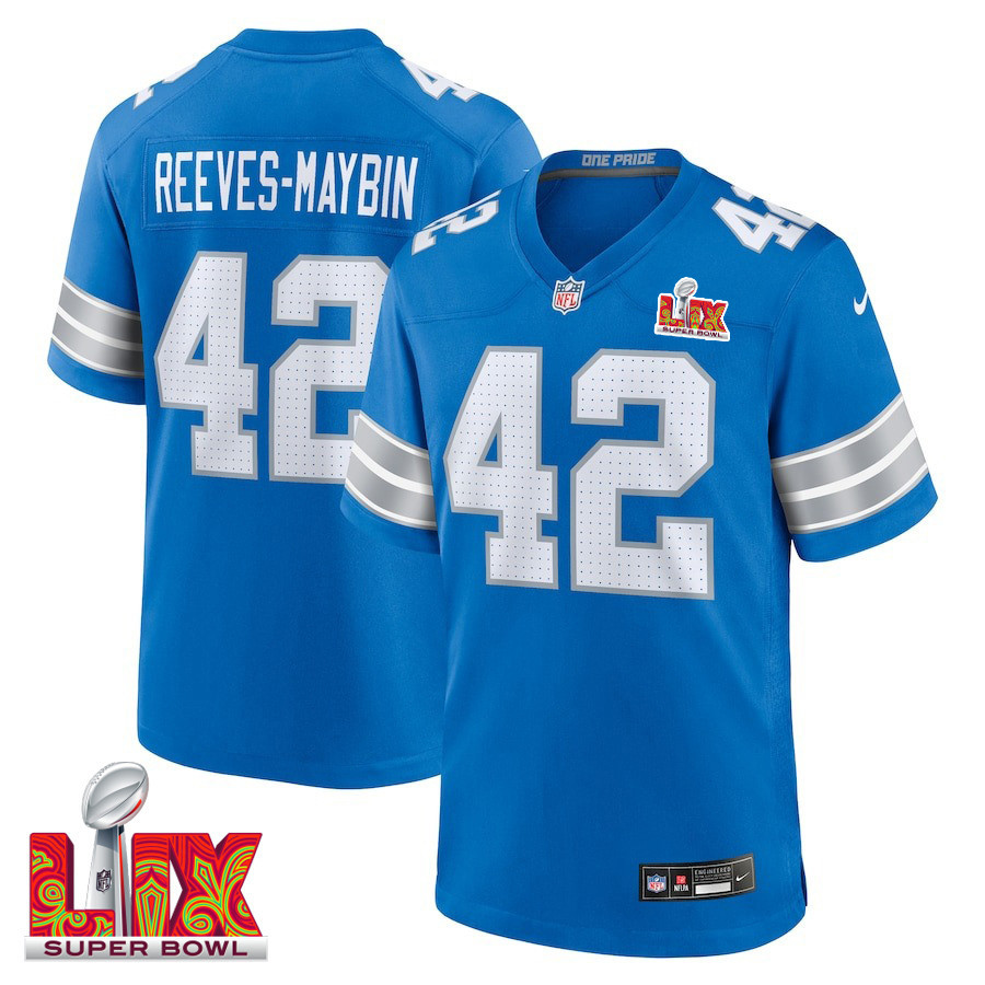 Jalen Reeves-Maybin #42 Detroit Lions Super Bowl LIX Game Jersey - Men's | Blue