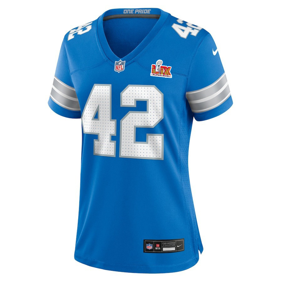 Alternative view of Jalen Reeves-Maybin #42 Detroit Lions Super Bowl LIX Game Jersey - Women's | Blue