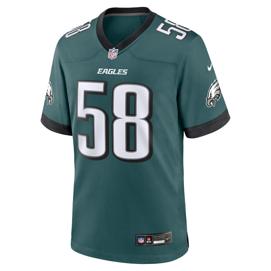 Alternative view of Jalyx Hunt #58 Philadelphia Eagles Game Jersey - Men's | Midnight Green